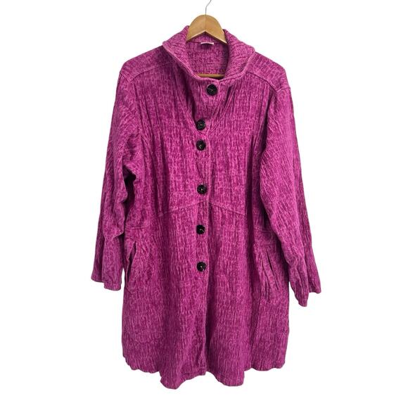 Color Me Cotton CMC Pink Accent Button Swing Coat Ladenlook Textured Coat Large - Picture 1 of 5